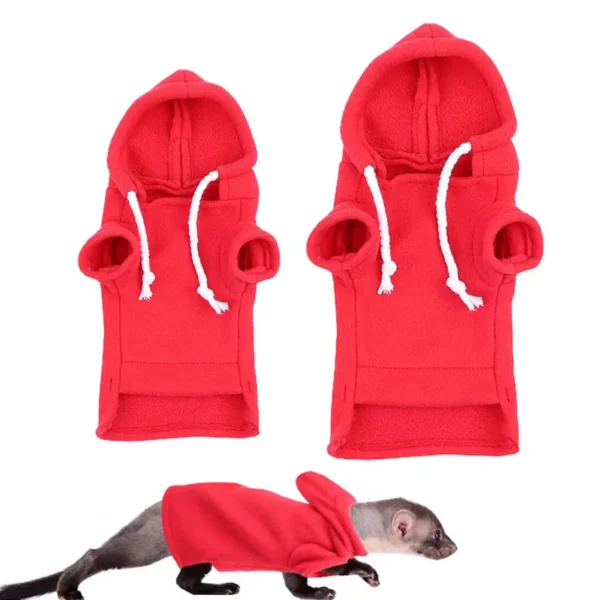 Sudadera con capucha de Hurón, suéter con cordón de Color sólido, forro polar grueso, ropa elástica para hámster y Guinea. - Image 4