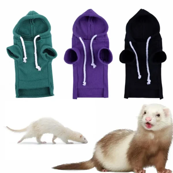 Sudadera con capucha de Hurón, suéter con cordón de Color sólido, forro polar grueso, ropa elástica para hámster y Guinea. - Image 2