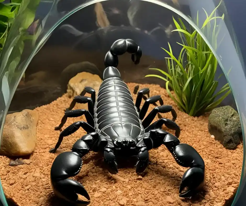 Escorpion-Emperador_4 Escorpión emperador negro caminando sobre tierra oscura